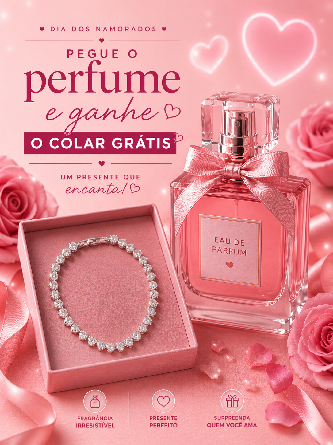 Adicione o perfume e ganhe GRÁTIS Colar + brinco na caixa 📦